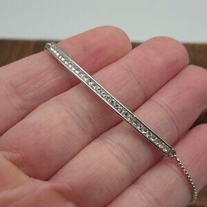 7 Inch 925 Sterling Silver Round Bright Clear Crystal Adjustable Bracelet